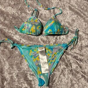Emilio Pucci Blue and Green Bikini with Tropical Print